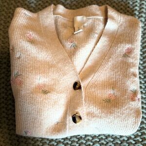 H&M Cream Floral Embroidered Cardigan
